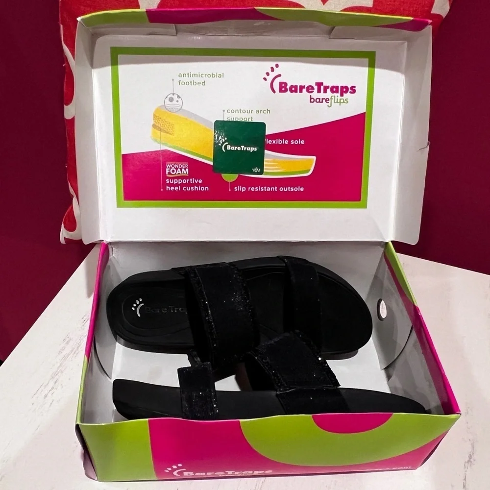 BareTraps Glittery Black Slide-On Sandals